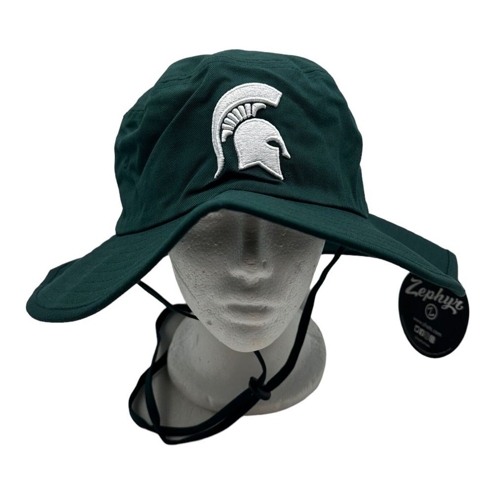 NWT Zephyr Michigan State Spartans NCAA Green Bucket Hat w/ Chin Strap Size L/XL